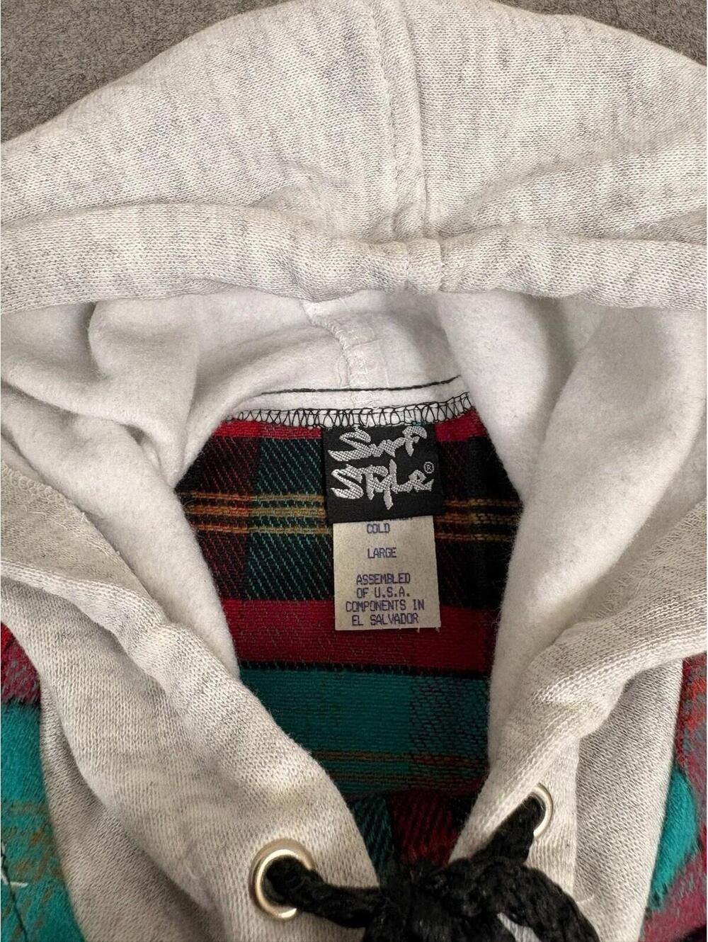 Vintage Surf Style 90s Plaid Flannel Snap Button Sleeveless Hoodie USA Large - Picture 5 of 7
